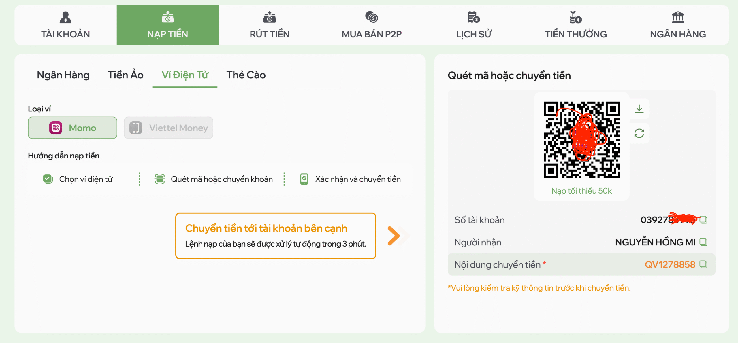 Cách nạp tiền ví điện tử