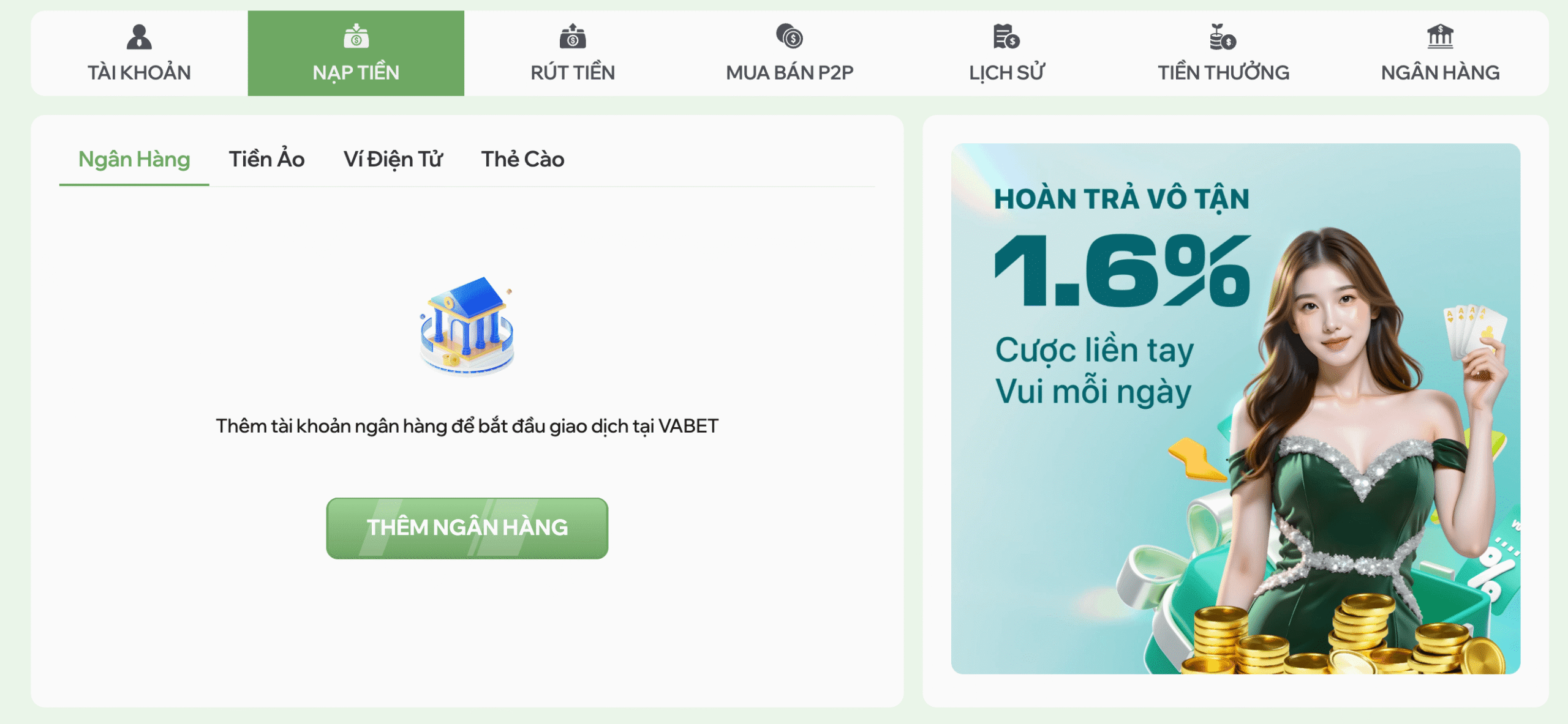 Cách nạp tiền bằng ngân hàng