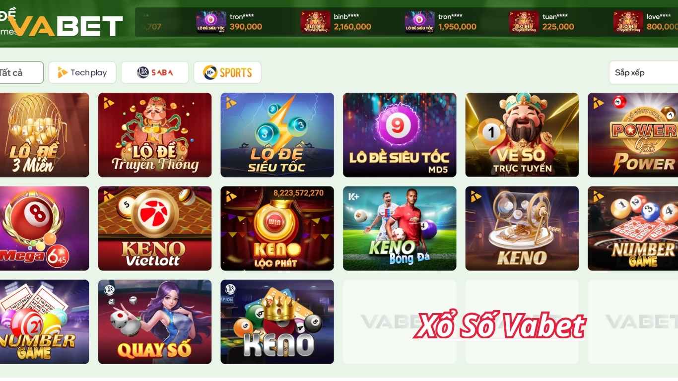 Các loại hình xổ số Vabet phổ biến